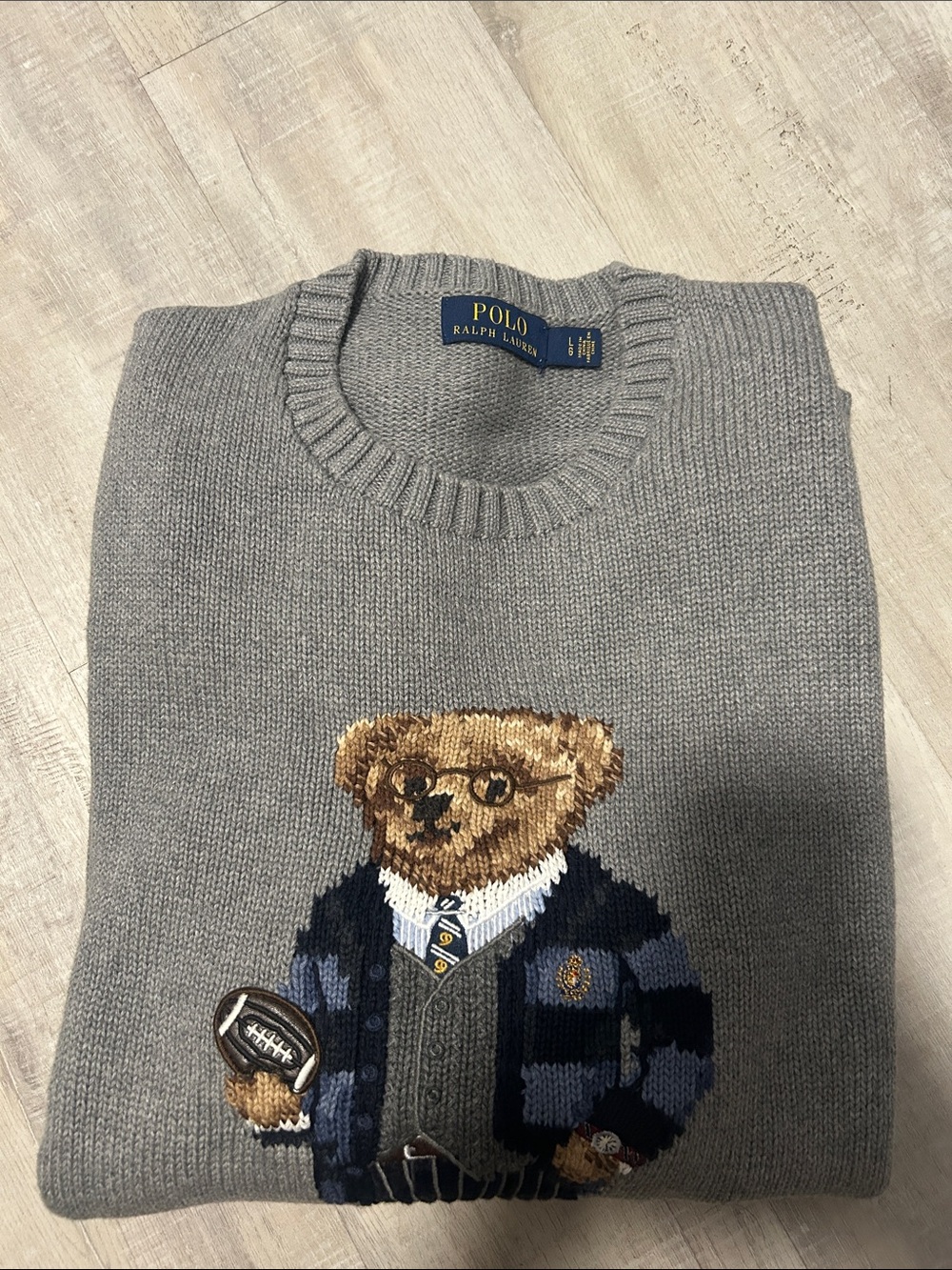 Polo by Ralph Lauren Gray Bear Knit Crewneck Sweater - Picture 1 of 4
